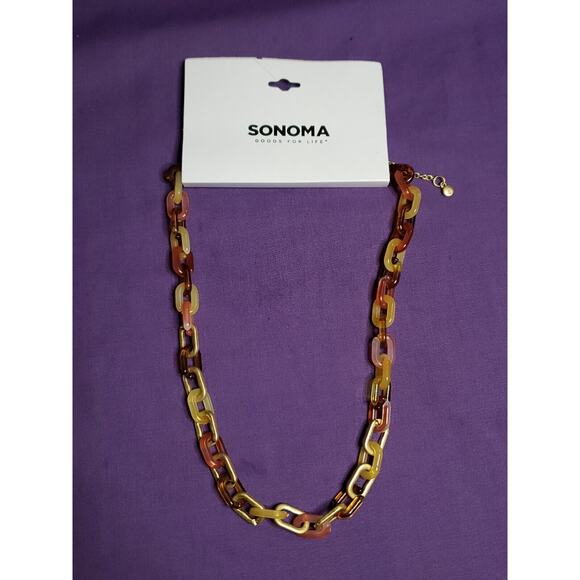 Sonoma Matte Gold Tone and Mulitcolored Resin Chain Link Necklace, 16"-19", NWT - Picture 2 of 6